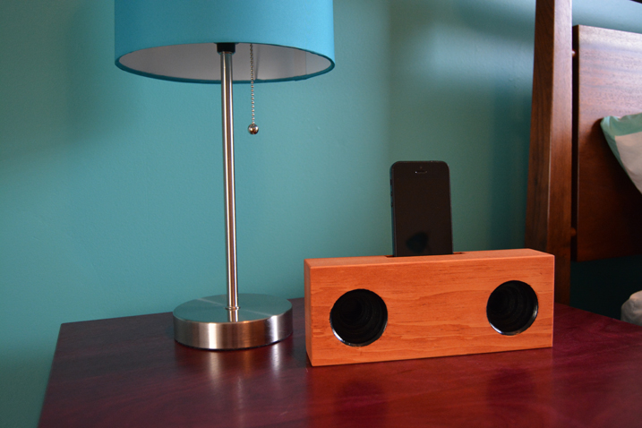 smart phone holder and speaker box made from wood block
