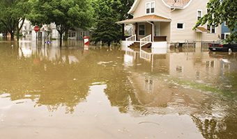 Flooded neighborhood and home.