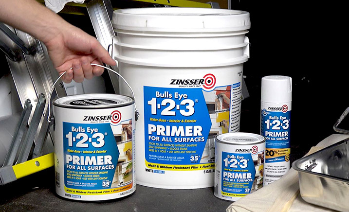 Different sized containers of Zinsser Bulls Eye 1-2-3.