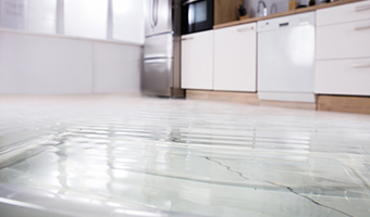 Standing water in kitchen.
