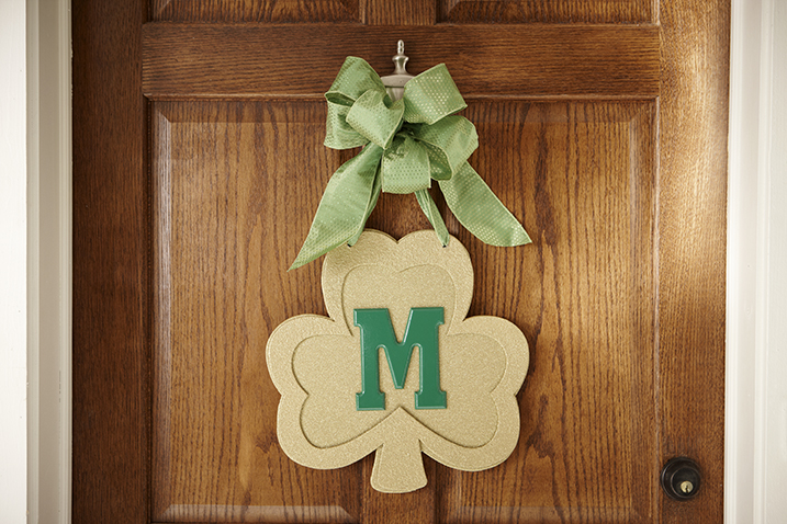 Glittery Gold and Green Shamrock Door Hanger