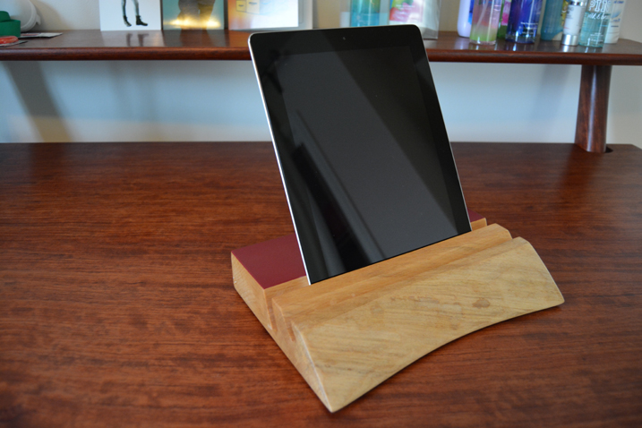 tablet stand made out of block of wood