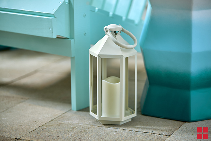 Off-White Lantern on a Patio