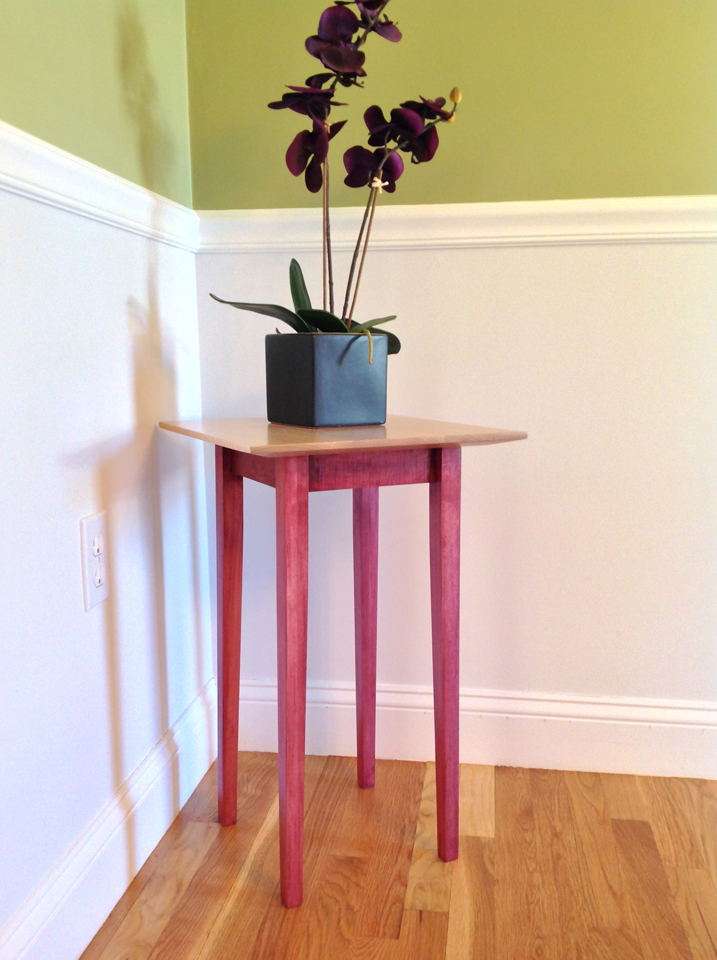 wood side table or plant stand with pink legs