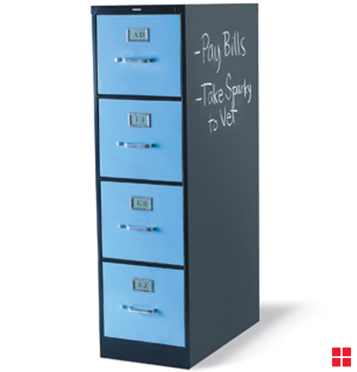 Filing cabinet painted two toned blue