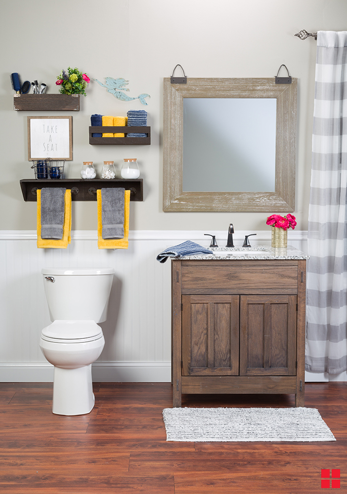Wood Stained Shelves Enhance Your Bathroom Wall