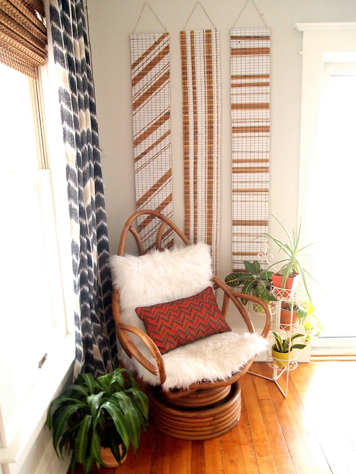 Living room with bamboo art decorations on wall