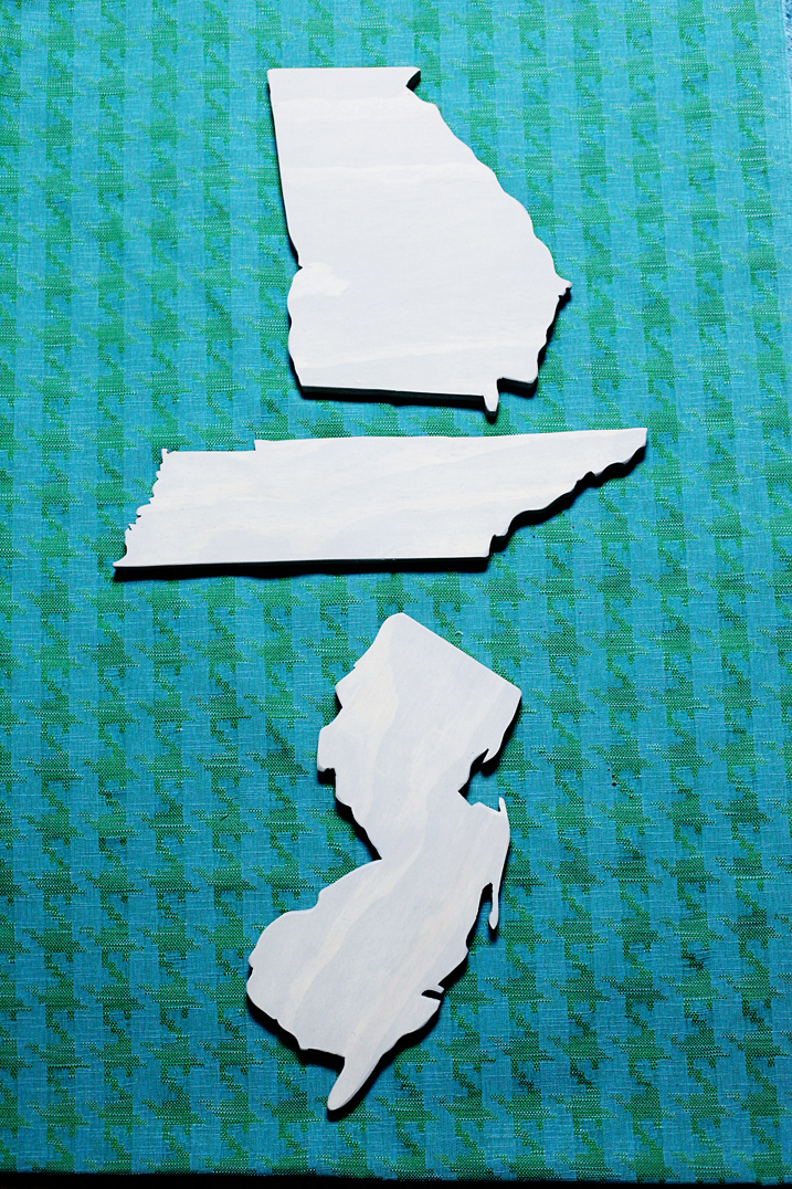 Georgia, Tennesse, and Flordia states cut out in wood